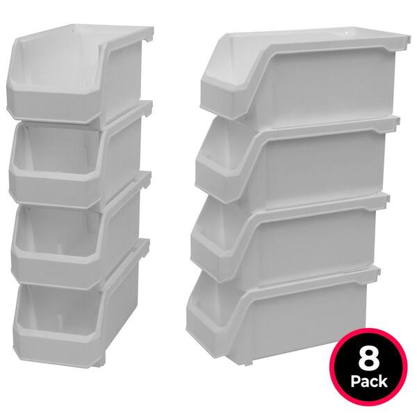 Plastic Stackable Storage Bin Containers for Organizing, Medium (11 in. D x 5 in. W x 5.5 in. H), 8-Pack, White