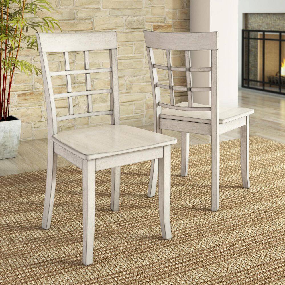 Antique White Window Back Wood Dining Chairs (Set of 2)