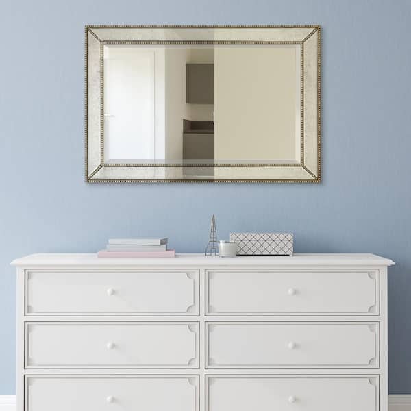 Medium Champagne Bead Beveled Rectangle Framed Wall Mirror (Product Width in.36 x Product Height in.24)