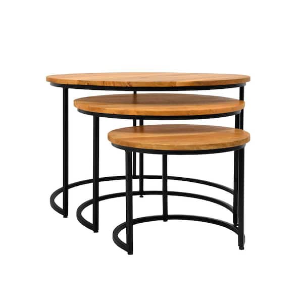 groet essence begroting The Urban Port 30 in. Brown and Black Round Wooden Nesting Coffee Table  with Metal Frame (Set of 3) UPT-242949 - The Home Depot