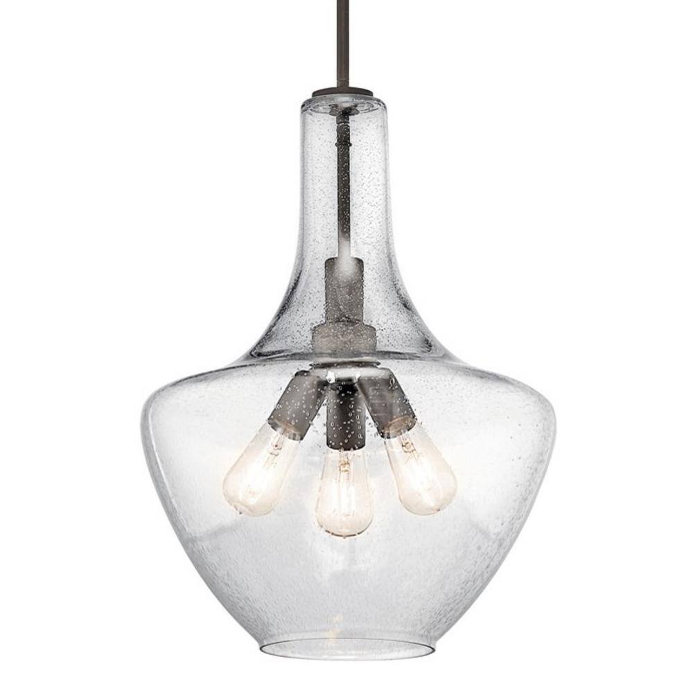 Everly 22.75" Clear Seeded Glass Bronze Pendant Light