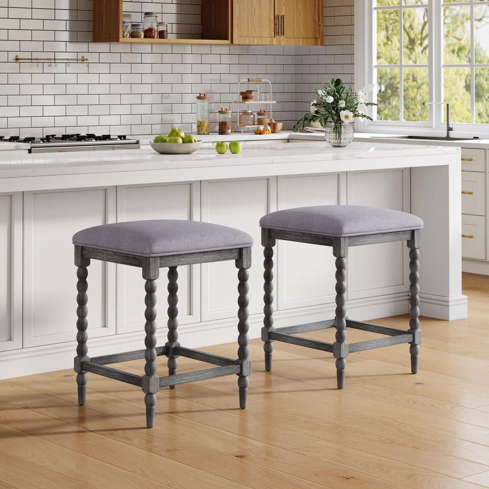 Afra Retro 26 in. H Dark Gray Solid Wood Frame Counter Stools with Fabric Upholstered Seat, (Set of 2) price history on PriceWatchPro