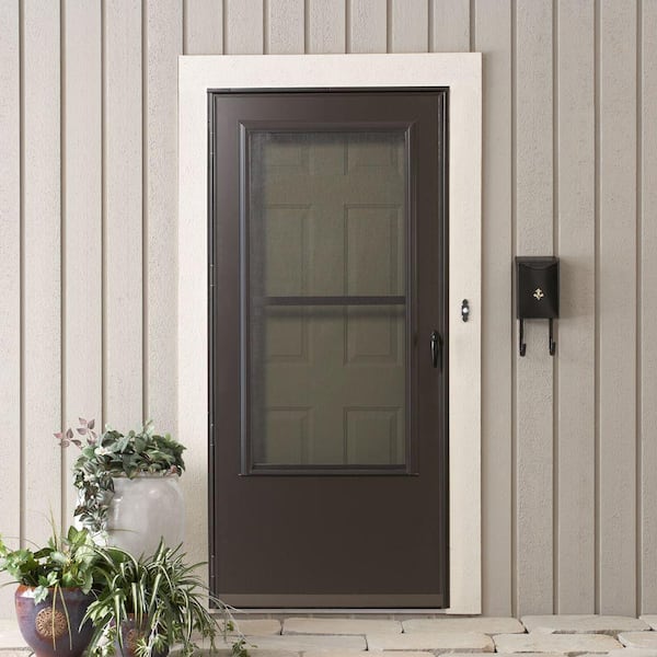 200 Series 32 in. x 80 in. Bronze Universal Triple-Track Storm Door with Black Hardware