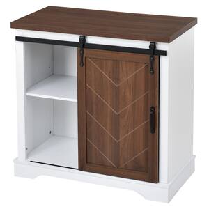 31.5 in. W x 15.7 in. D x 31.9 in. H Brown Linen Cabinet with Sliding Barn Door and Adjustable Shelf