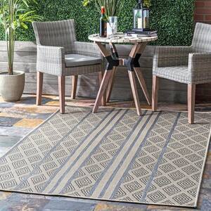 Rayna Banded Trellis Light Gray 7 ft. x 9 ft. Indoor/Outdoor Patio Area Rug