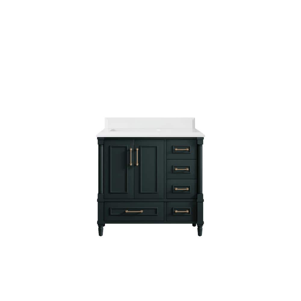 Hudson 36 in. W x 22 in. D x 36 in. H Left Offset Sink Bath Vanity in Dark Green with Cove Edge White Quartz Top price history on PriceWatchPro