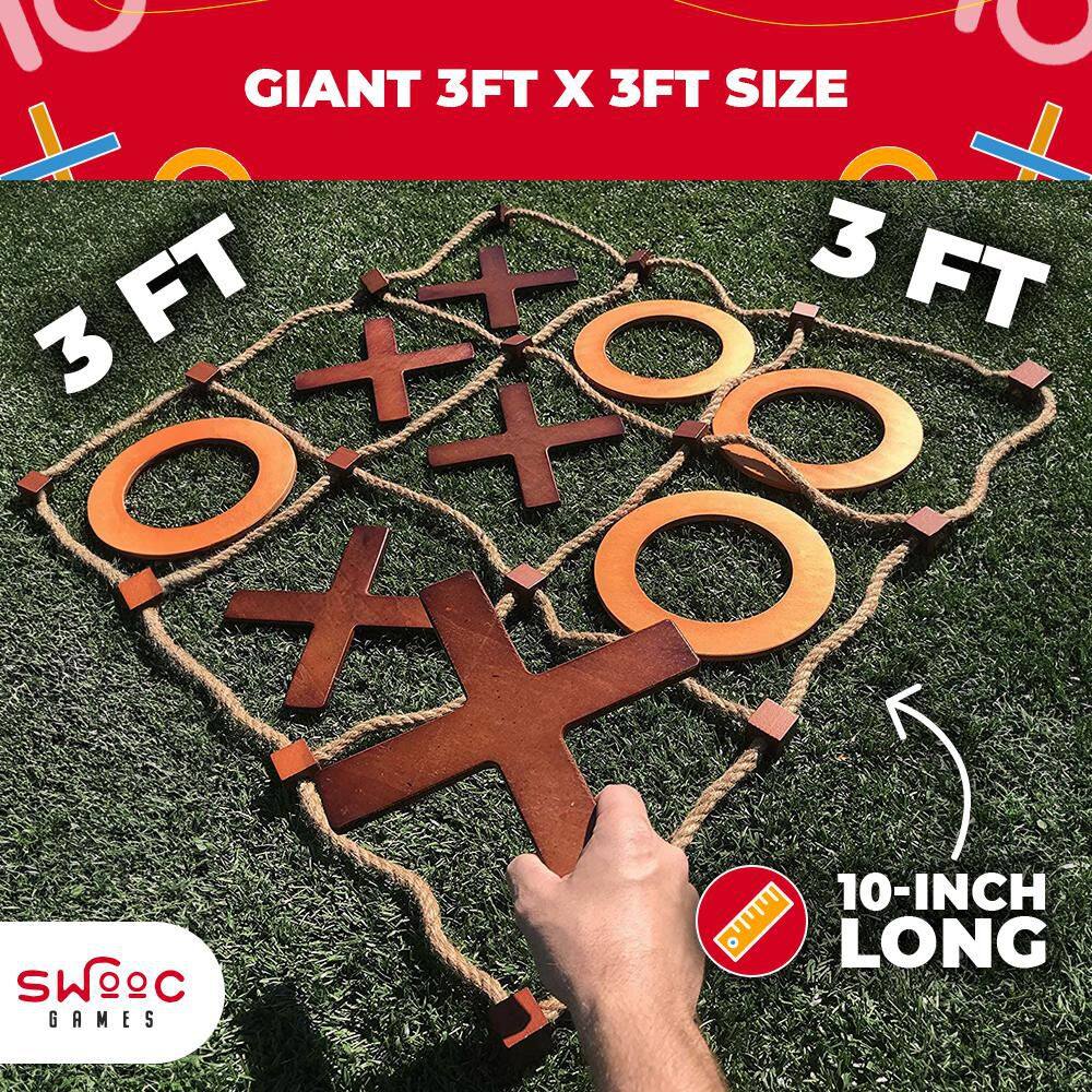 Giant Wooden Outdoor Tic Tac Toe Game with Rope Board