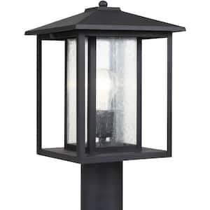 Hunnington 9 in. W 1-Light Black Outdoor Post Top with Clear Seeded Glass