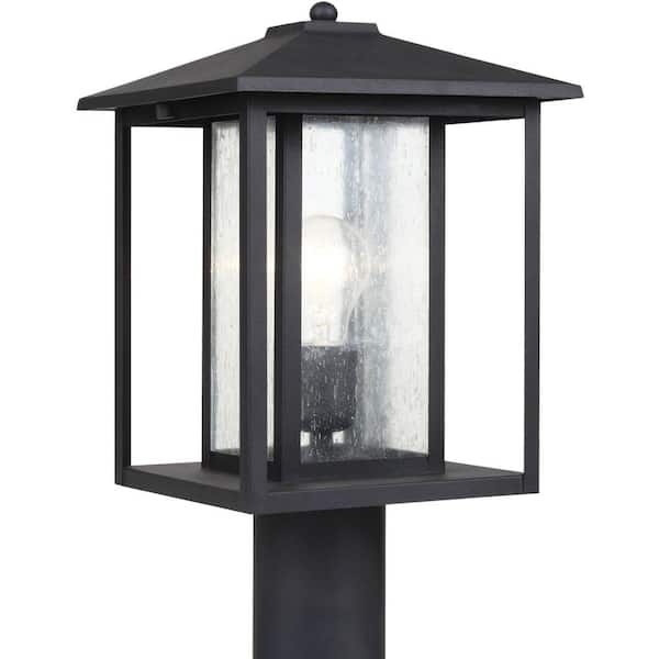 Generation Lighting Hunnington 9 in. W 1-Light Black Outdoor Post Top with Clear Seeded Glass