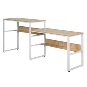 86.5 in. Natural Double Computer Desk with 2-Level Surfaces