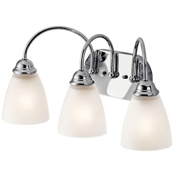 Jolie 20.25 in. 3-Light Chrome Transitional Bathroom Vanity Light with Etched Glass Shade