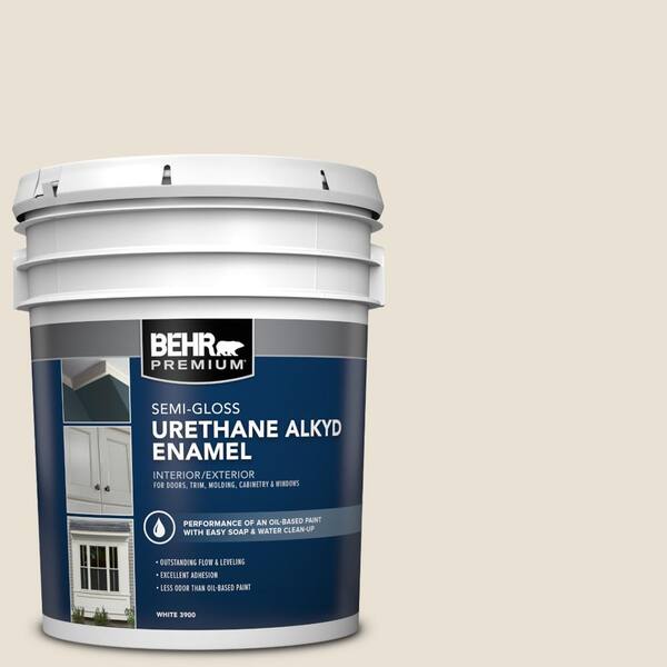 BEHR PREMIUM 5 gal. #730C-1 White Clay Urethane Alkyd Semi-Gloss Enamel Interior/Exterior Paint