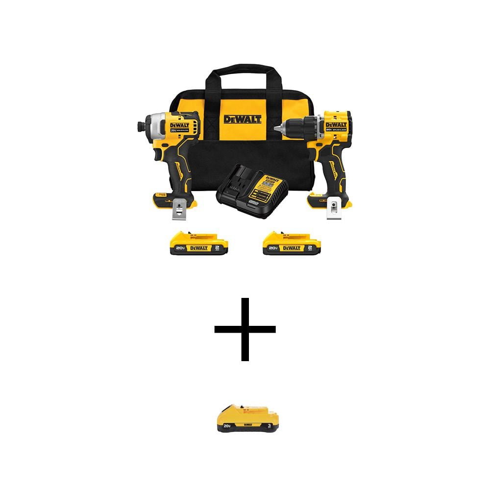 DEWALT ATOMIC 20V MAX Lithium-Ion Cordless Combo Kit (2-Tool) with 3.0Ah Compact Battery, (2) 2.0Ah Batteries, Charger and Bag -  DCK225D2WDCB230