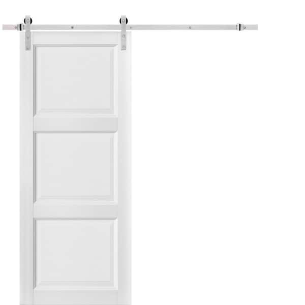 36 in. x 84 in. 1 Panel White Solid Wood Sliding Barn Door with Hardware Kit