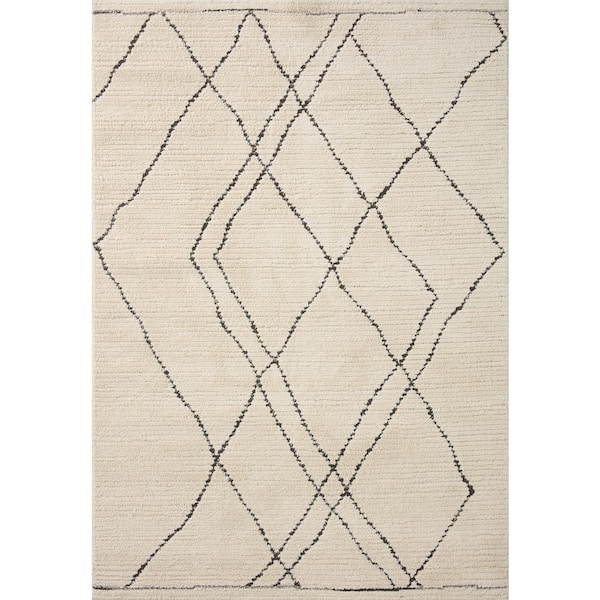 LOLOI II Fabian Ivory/Charcoal 4 ft. x 6 ft. Geometric Moroccan Area Rug