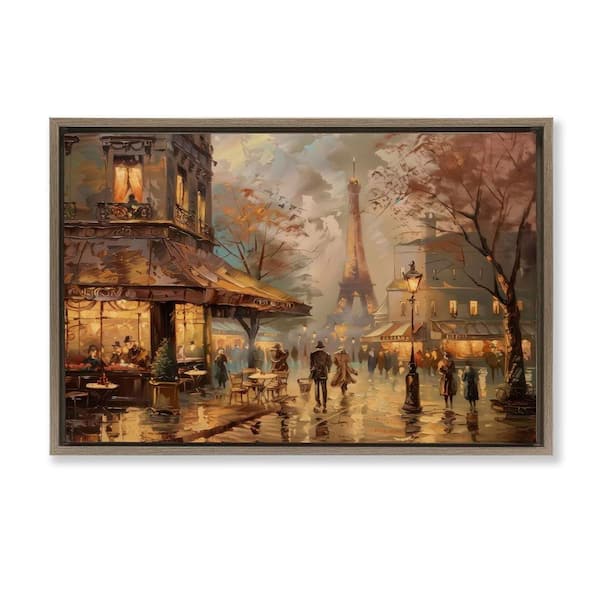 Stupell Industries Parisian Fall Townscape by LSR Design Studio Brown Floater Frame People Graphic Art Print 21 in. x 31 in.