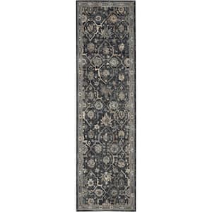 Moroccan Celebration Navy 2 ft. x 8 ft. Bordered Traditional Kitchen Runner Area Rug
