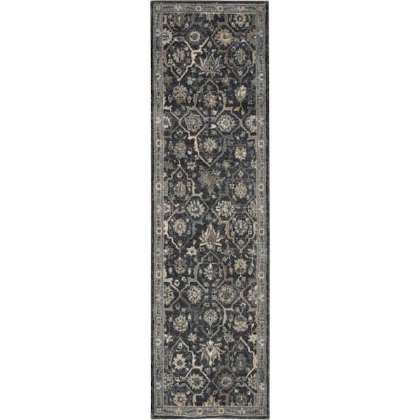 Kathy Ireland Home Moroccan Celebration Navy 2 ft. x 8 ft. Bordered Traditional Kitchen Runner Area Rug
