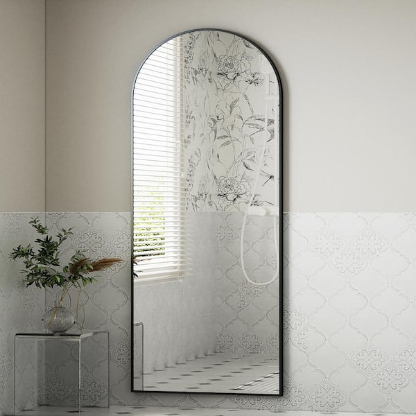 GLSLAND 21 in. W x 64 in. H Arched Aluminum Alloy Framed Black Full Length Mirror Bathroom Vanity Mirror