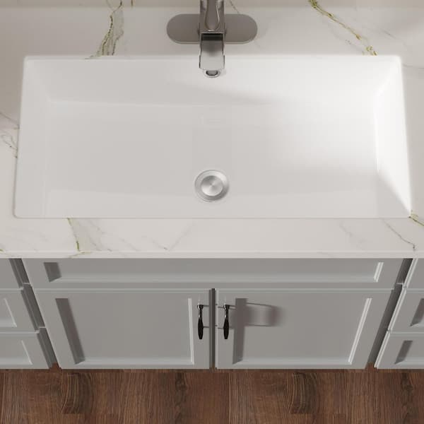 28 in. Undermount Rectangular Bathroom Sink with Overflow in White Ceramic