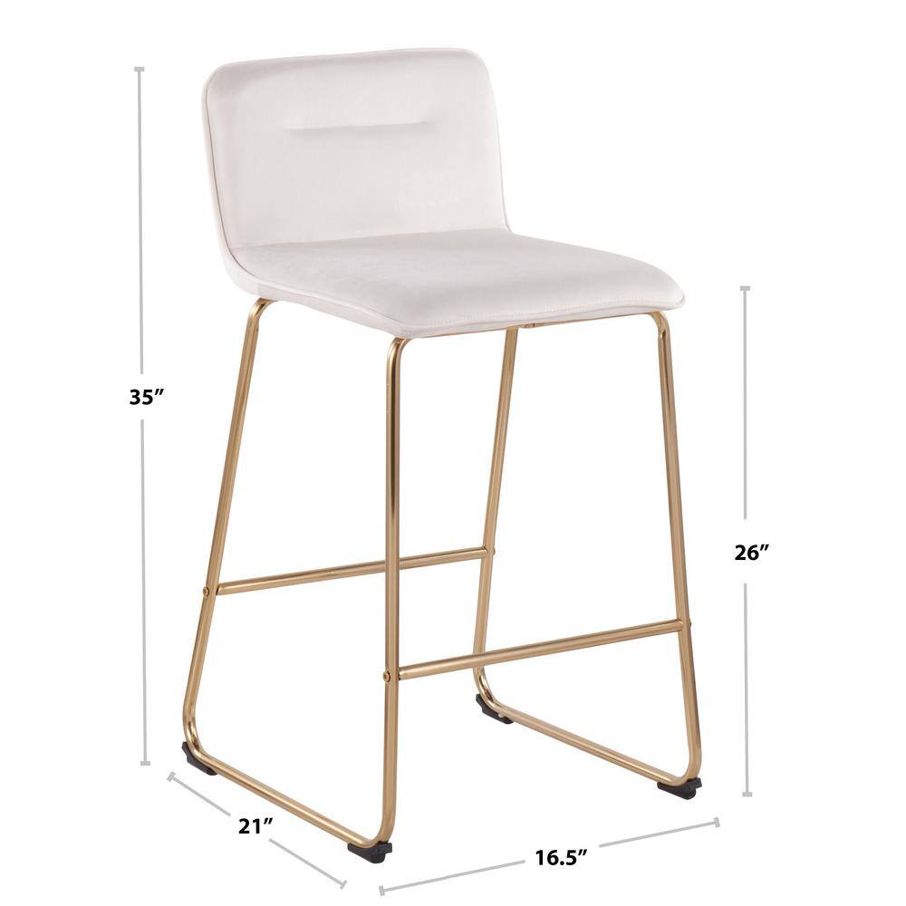 Beyonce 26" Gold Metal and Cream Velvet Modern Counter Stool Set