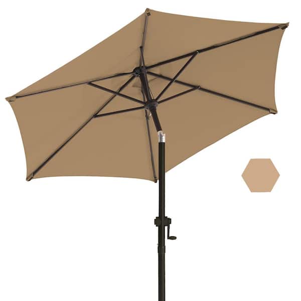 PASAMIC 7.5 ft. Market Patio Umbrella with Push Button Tilt and Crank in Tan