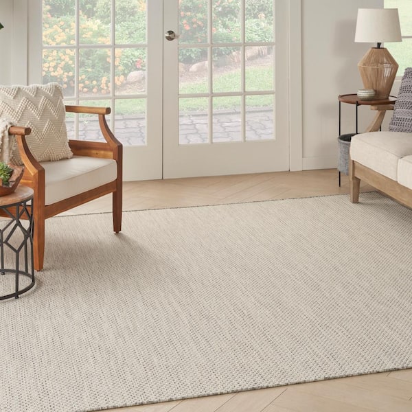 Courtyard Ivory/Silver 8 ft. x 8 ft. Square Solid Geometric Contemporary Indoor/Outdoor Area Rug