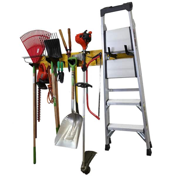 8 in. H x 64 in. W Garage Tool Storage Lawn and Garden Tool Organizer Rack with Yellow Metal Pegboard and Black Hook Set