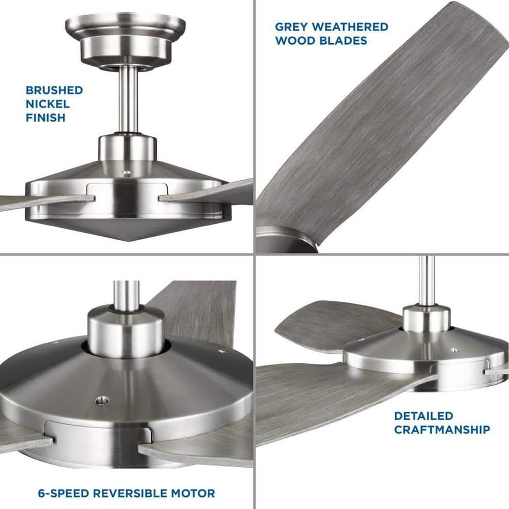 Spicer 54" Brushed Nickel Low Profile Ceiling Fan with Remote