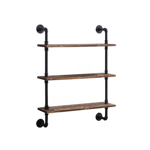 4D Concepts Turner 35.4 in. Brown Wood and Metal 3-Shelf Piping Bookcase