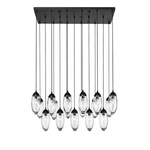 Arden 17-Light Matte Black Shaded Linear Chandelier with Clear Glass Shade with No Bulbs Included