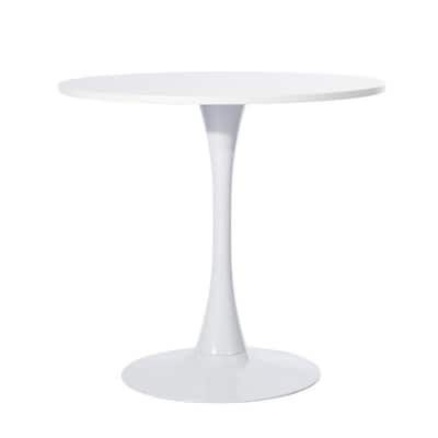 Modern 31.5 in. Full White Round Wood Top Dining Table with Pedestal Base
