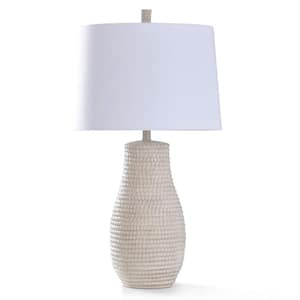Pettye 32 in. Antique Egg Shell Painted Base In a Woven Rope Carved Designe Bedside Lamp