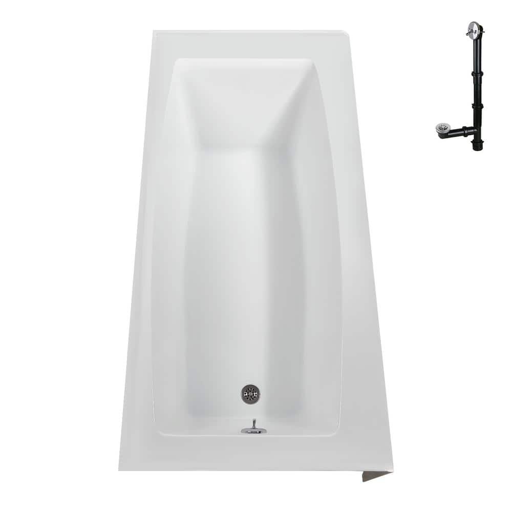 Glossy White Acrylic Rectangular Alcove Bathtub with Polished Chrome Drain