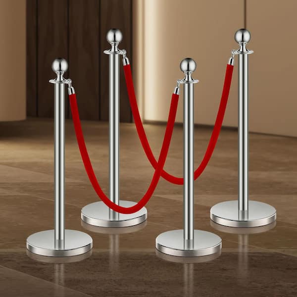 SKYSHALO Stanchions and Velvet Ropes 4-Piece Hollow Base with