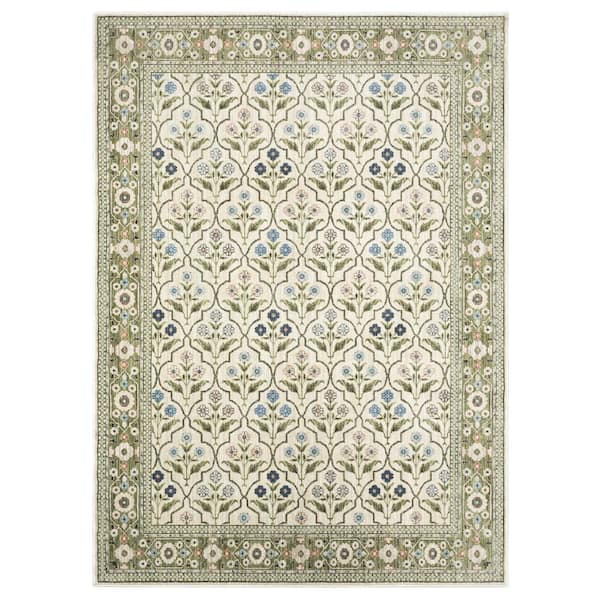 Maribel 6 ft. x 9 ft. Green Flowers Area Rug