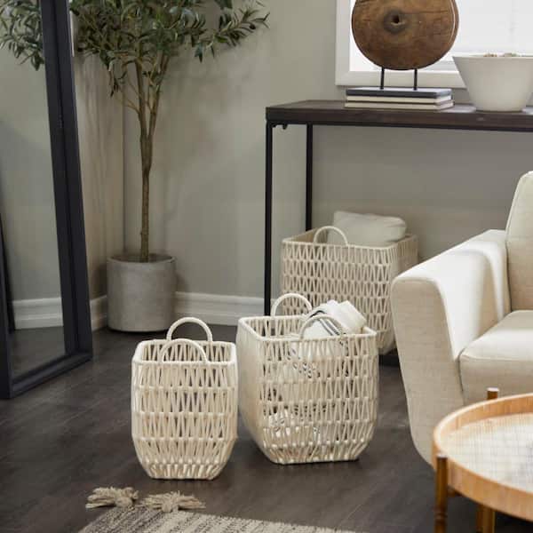 Litton Lane Cotton Handmade Storage Basket with Handles (Set of 3)