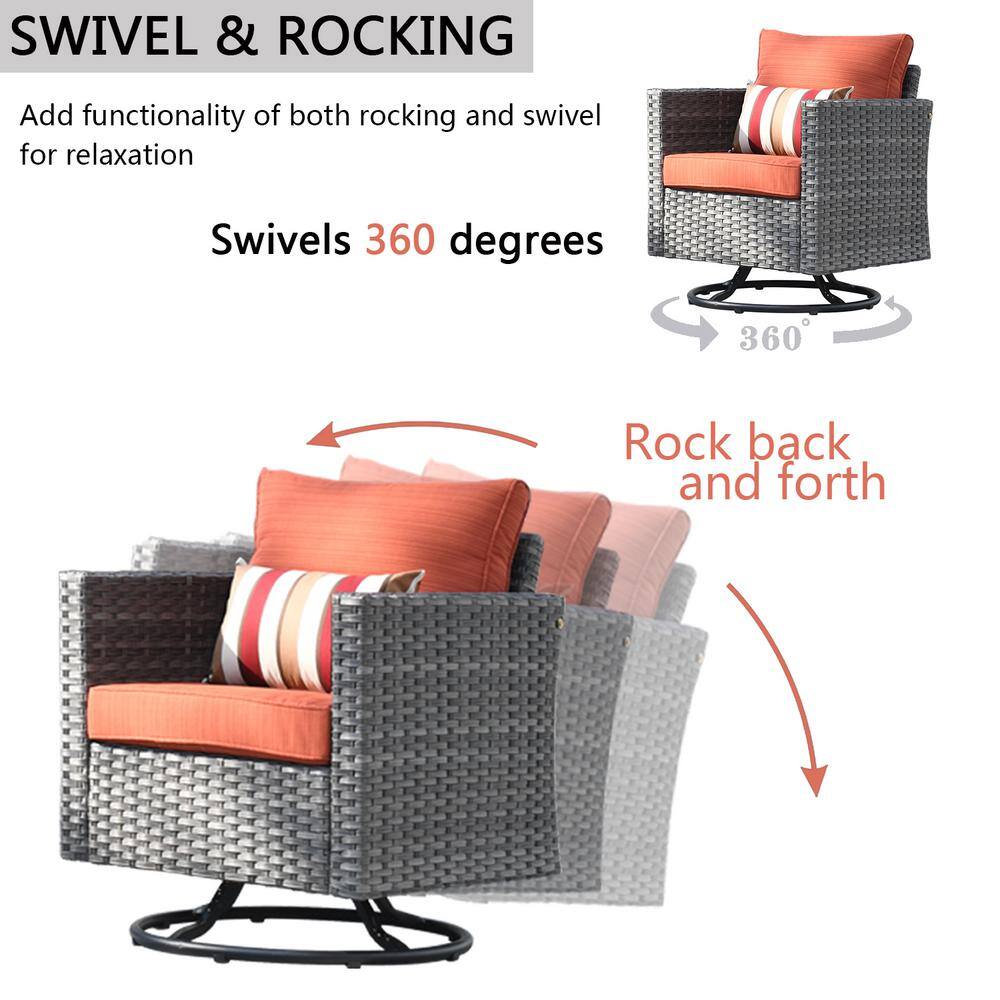 7-Person Gray Steel Frame Patio Sofa Set with Orange Cushions
