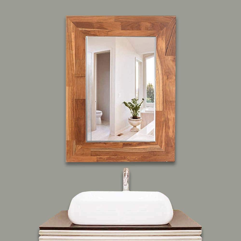 31.5 in. W x 23.6 in. H Solid Teak Wood Rectangular Framed Wall Mounted Bat