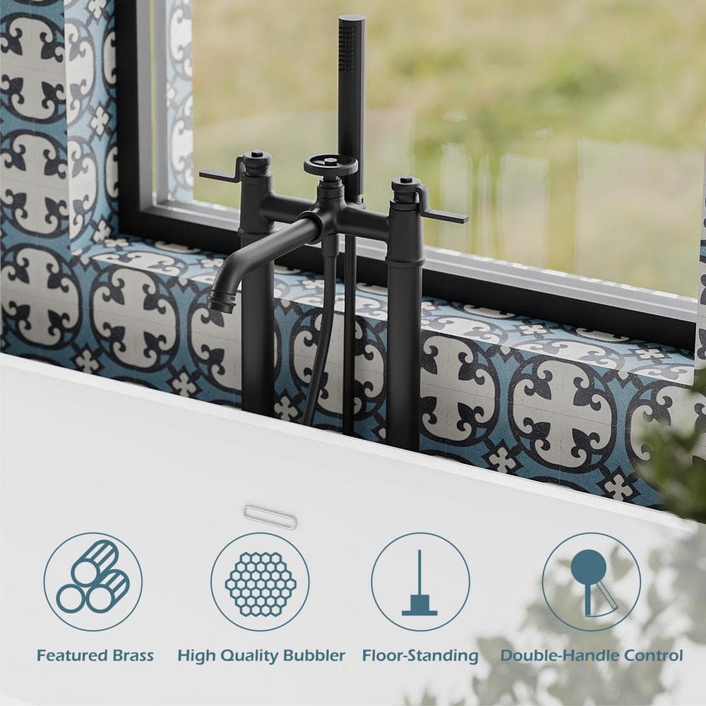 Matte Black Freestanding Floor Mount Tub Faucet with Hand Shower