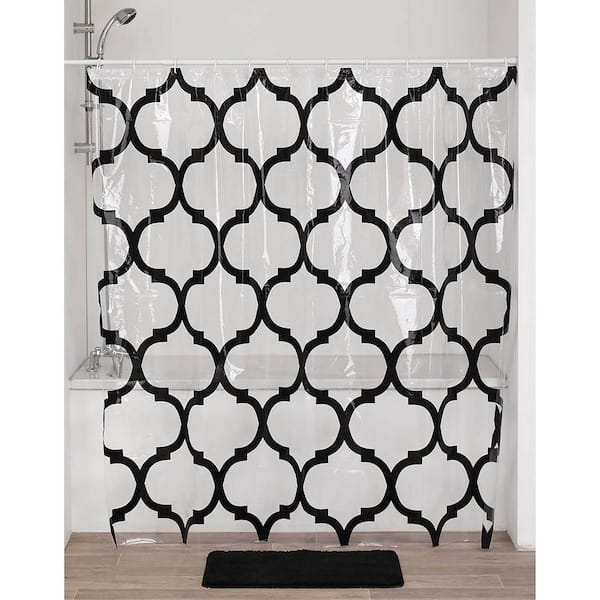EVIDECO French home goods Transparent 71 in. W x 71 in. L PEVA Shower Curtain Black Arabesque Design