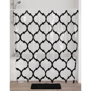 Transparent 71 in. W x 71 in. L PEVA Shower Curtain Black Arabesque Design