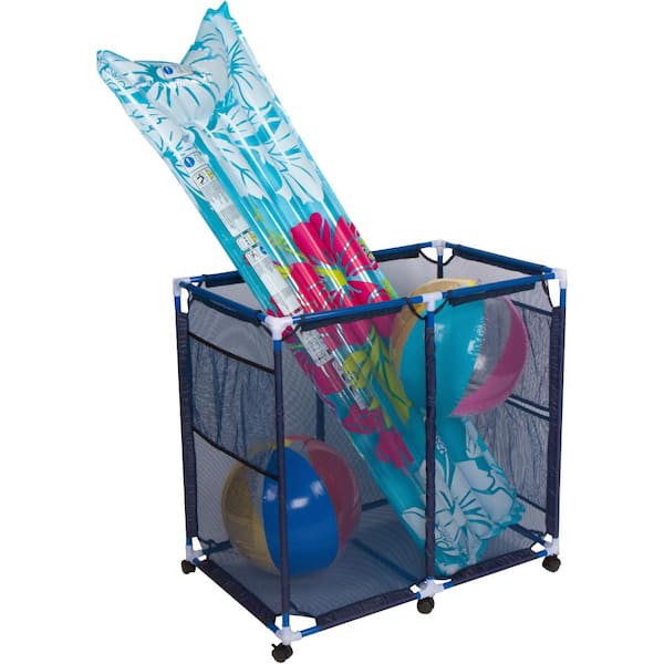 Trademark Innovations 35 in. L x 24 in. W x 35 in. H Rolling Pool Storage Mesh Net Cart for Floats, Toys and Accessories (Blue)