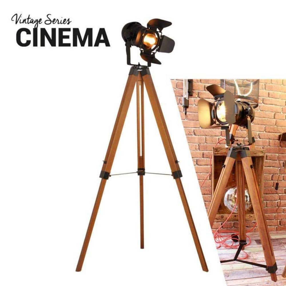 INNOBULE 37 in. Black 1-Light Metal Tripod Floor Lamp HT08