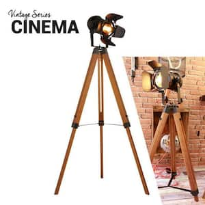 37 in. Black 1 Light Metal Tripod Floor Lamp