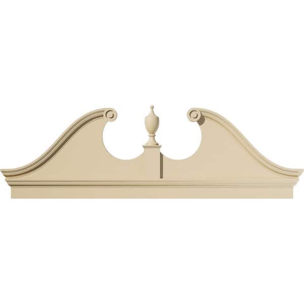 Ekena Millwork 84-in W x 27-7/8-in H x 2-3/4-in P Rams Head Signature Urethane Combination Pediment (Urn Ships Unattached in Box), Prim