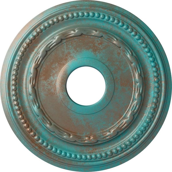 Ekena Millwork 1 in. x 15-3/8 in. x 15-3/8 in. Polyurethane Federal Ceiling Medallion, Copper Green Patina