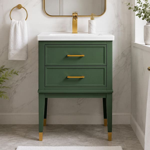Clara 24 in. W x 18.5 in. D Bath Vanity in Green with Porcelain Vanity Top in White with White Basin