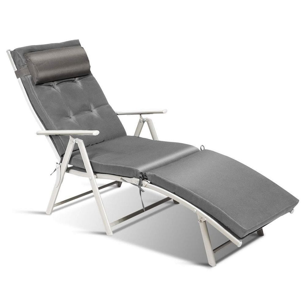 Metal Folding Outdoor Patio Chaise Lounge Adjustable Recliner with Gray Cus