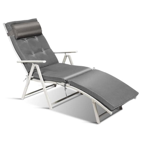 Alpulon Metal Folding Outdoor Patio Chaise Lounge Adjustable Recliner with Gray Cushion